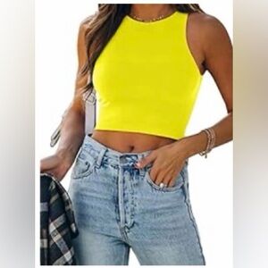 Bright yellow high neck cropped tank top